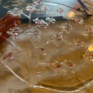 VTG Walther Crystal Cherry Blossom Torte Plate Platter 12 3/4” W/box